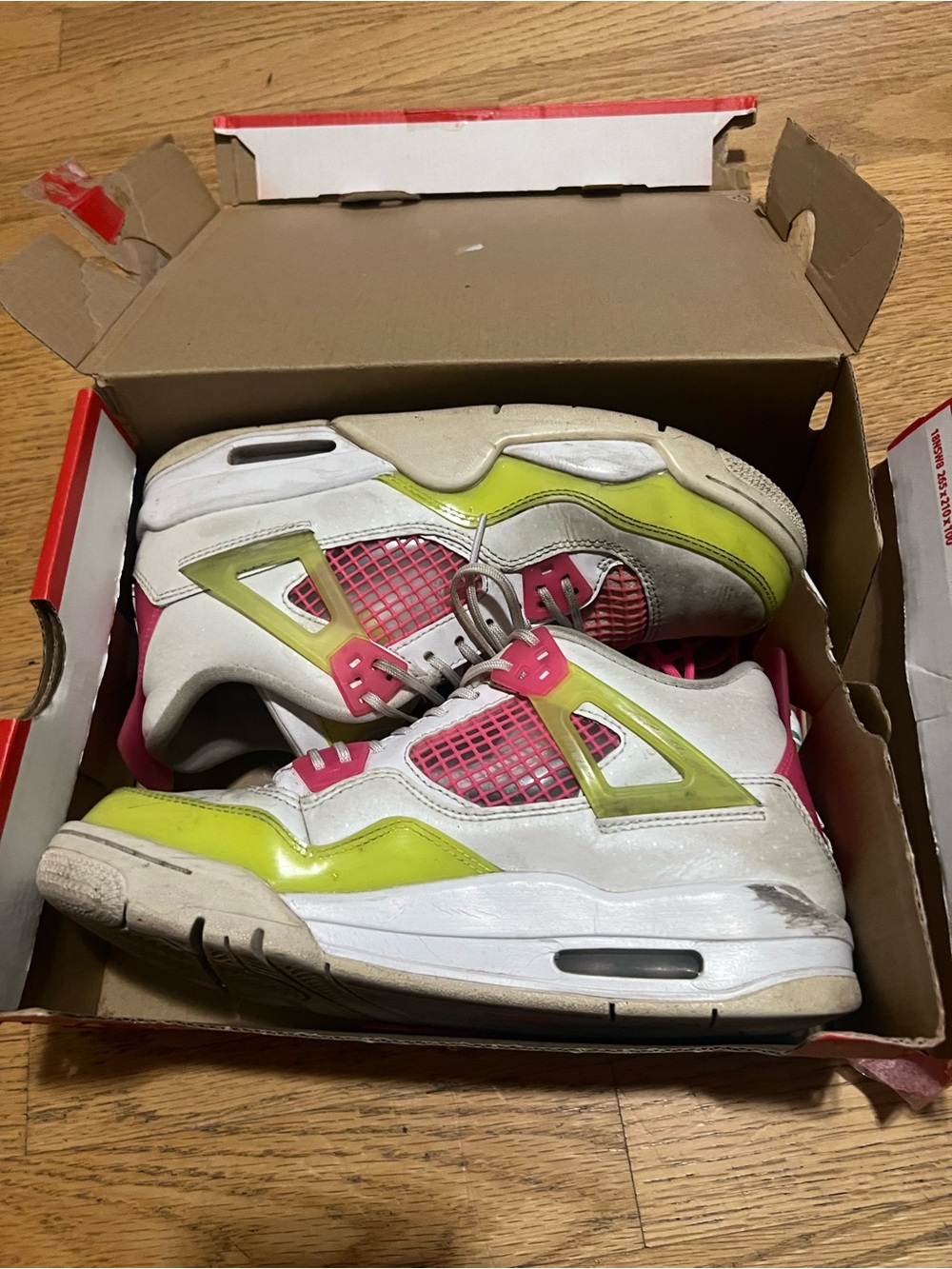 Jordan Women's White Sneakers with Pink and Lime Accents